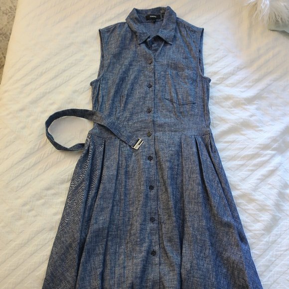 NWOT Sleeveless Chambray Pleated Shirt Dress - Picture 3 of 11